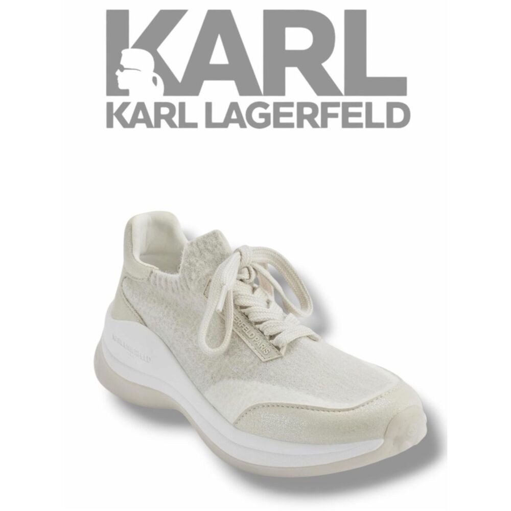 KARL LAGERFELD PARIS Women’s Carsyn Lace Up Knit Sneakers in the Size 9